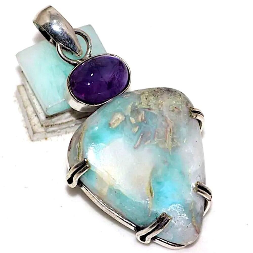 Sterling Silver Larimer Amethyst Necklace Charm Pendant Gemstone Rough Stone
